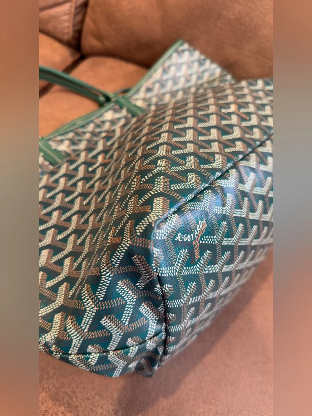 Goyard Green Patterned St. Louis Tote with Matching Pouch Size pm